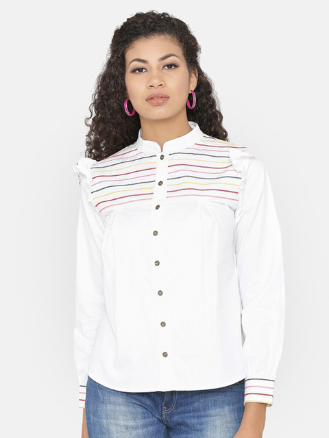 

Yaadleen White Striped Shirt Style Top