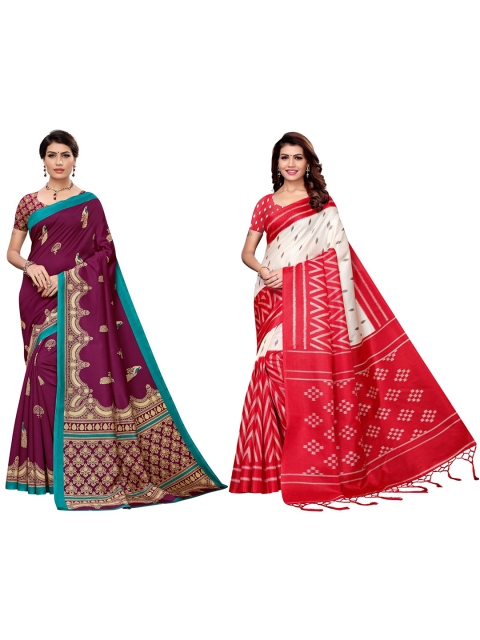 

KALINI Pack Of 2 Art Silk Sarees, Magenta
