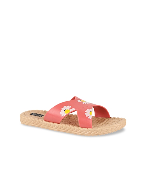 

Shoetopia Women Pink Floral Printed Open Toe Flats