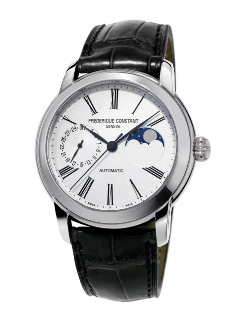 

Frederique Constant Men White Printed Dial & Black Leather Textured Straps Analogue Automatic Motion Powered Watch