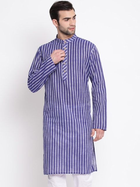 

VASTRAMAY Men Blue Striped Pure Cotton Handloom Kurta