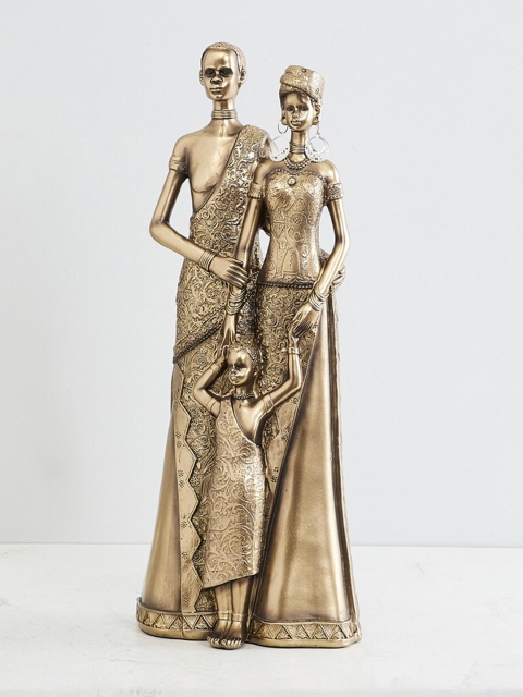 

Home Centre Gold-Toned Jaguar African Couple with Kid Polyresin Figurine