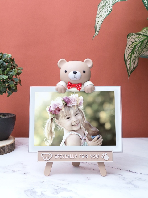 

Golden Peacock Brown & White Teddy Bear Easel Stand Photo Frame