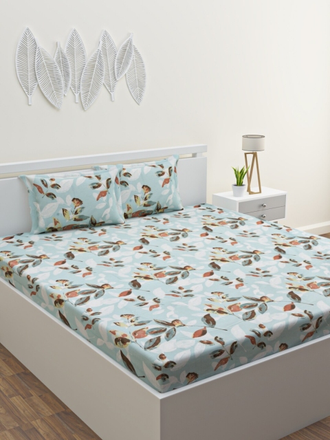 

HOME AFFAIRS Blue & White Floral 220 TC King Bedsheet with 2 Pillow Covers