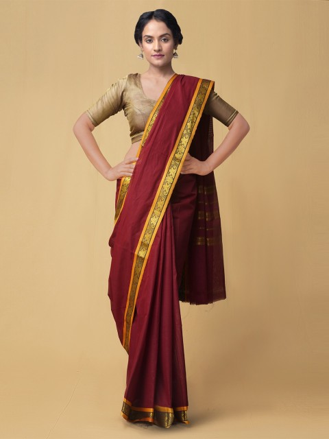 

Unnati Silks Maroon & Yellow Woven Design Pure Cotton Venkatgiri Saree