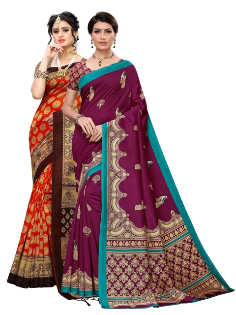 

KALINI Pack Of 2 Red & Black Ethnic Motifs Art Silk Saree