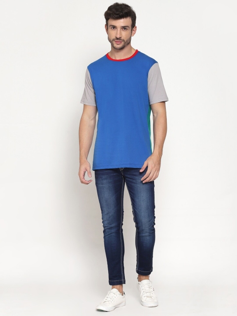 

PAUSE SPORT Men Blue & Grey Colourblocked Slim Fit T-shirt