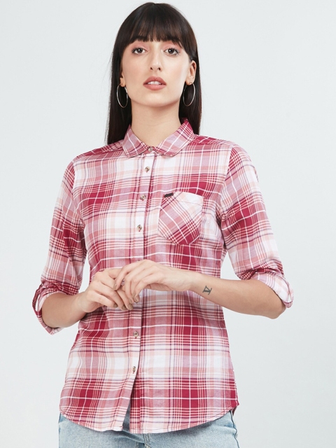 

max Women Pink Checked Casual Shirt