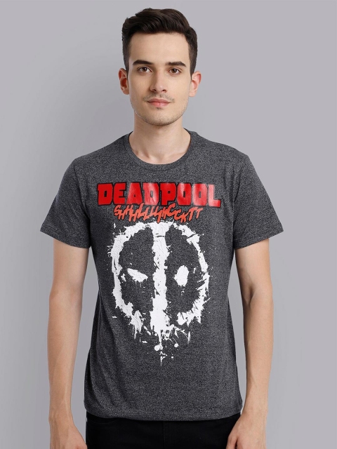 Free Authority Men Grey Deadpool Printed Pure Cotton T-shirt
