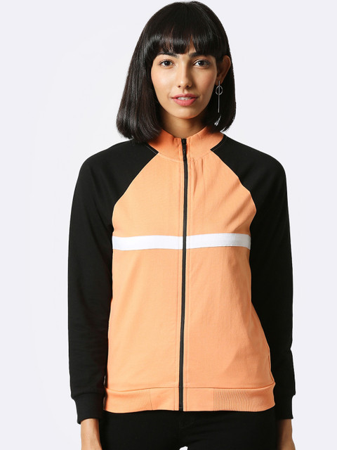 

Bewakoof Women Orange & Black Colourblocked Lightweight Sporty Jacket