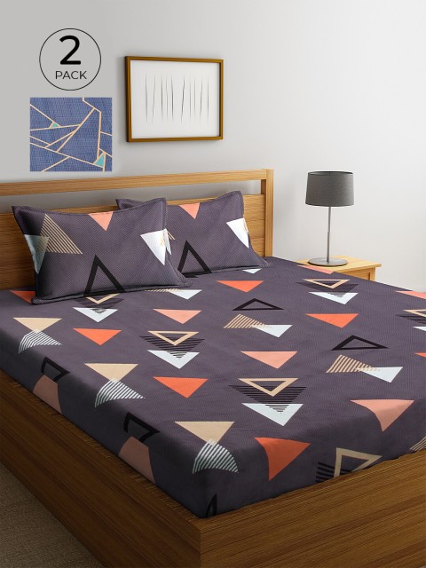 

KLOTTHE Multicolor 210 TC Poly Cotton 2 King Size Bedsheet with 4 Pillow Covers, Grey