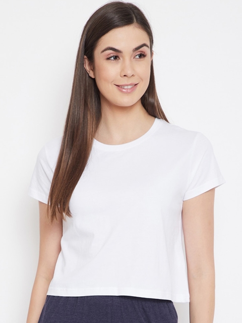 

Clovia Women White Solid Cotton Lounge T-Shirt
