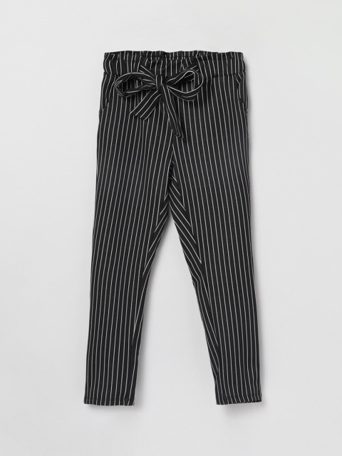 max Girls Black Striped Regular Trousers