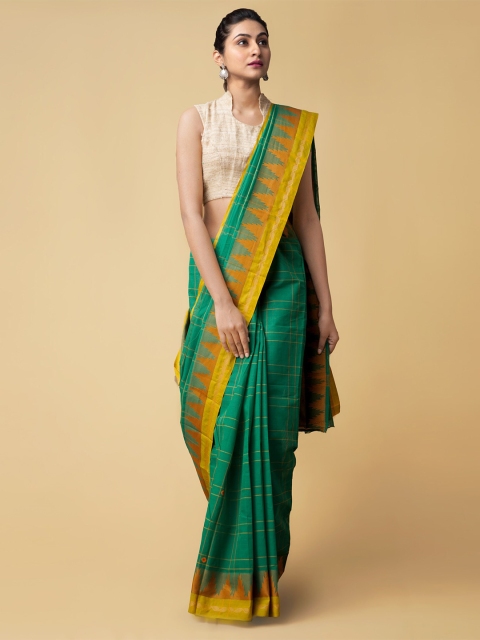 

Unnati Silks Green & Yellow Woven Design Pure Cotton Chettinad Saree