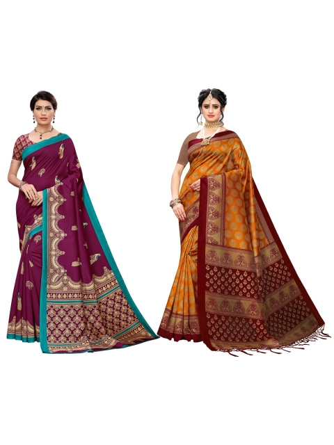 

KALINI Pack Of 2 Yellow & Magenta Ethnic Motifs Art Silk Saree