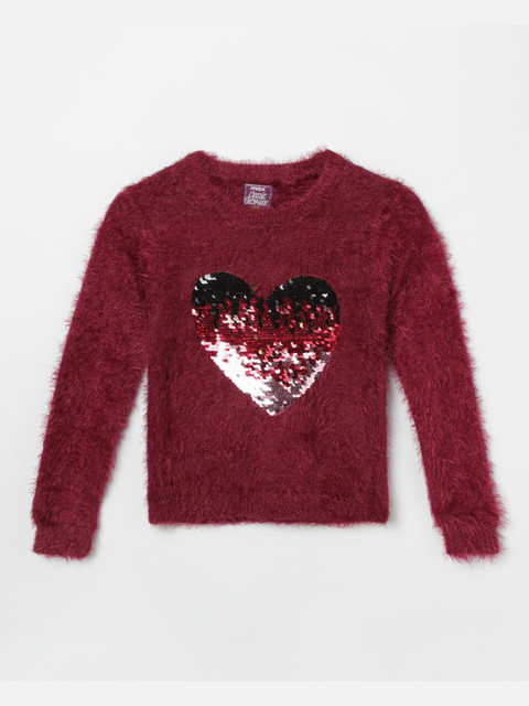 

max Girls Maroon Sequinned Pullover with Embellished Detail