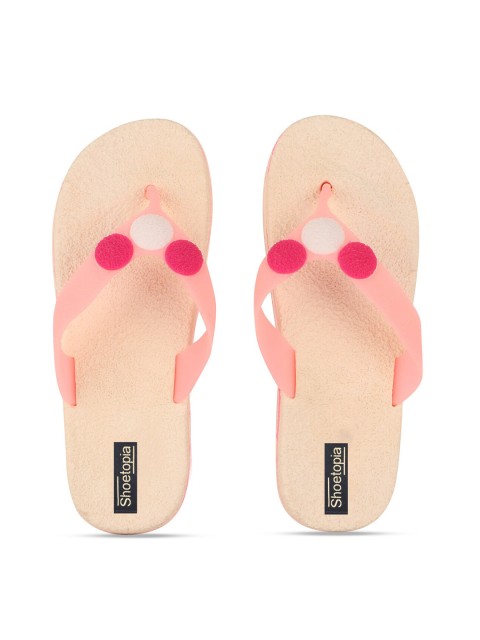 

Shoetopia Women Pink & White Thong Flip-Flops