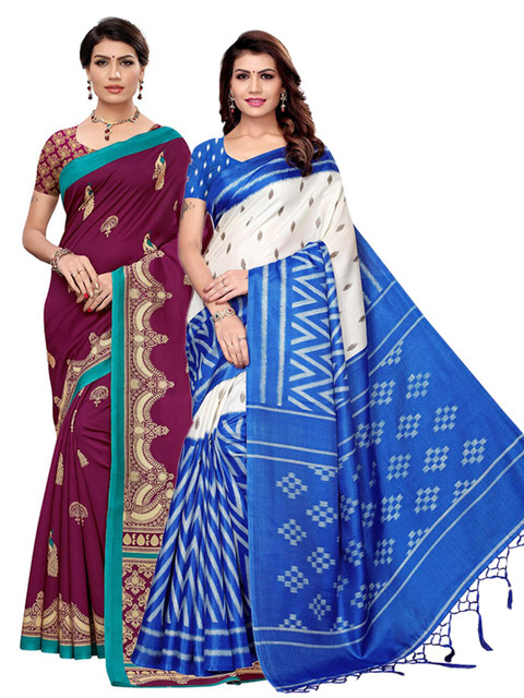 

KALINI Women Magenta & Blue Art Silk Pack of 2 Printed Saree