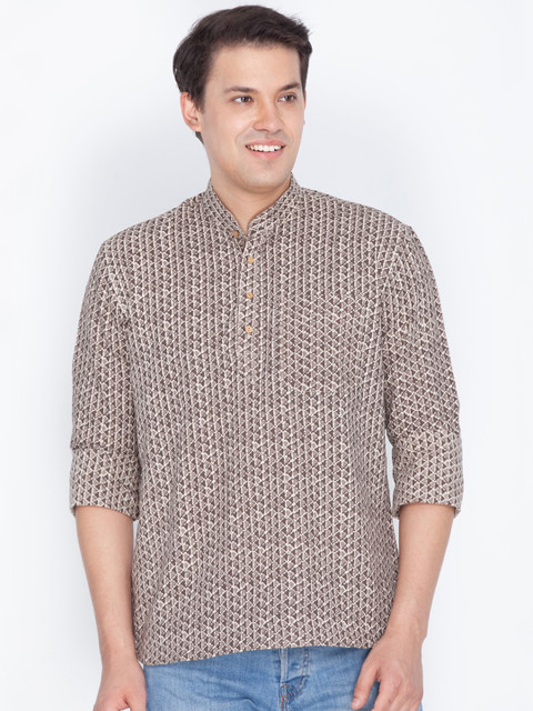 

VASTRAMAY Men Brown Geometric Printed Kurta