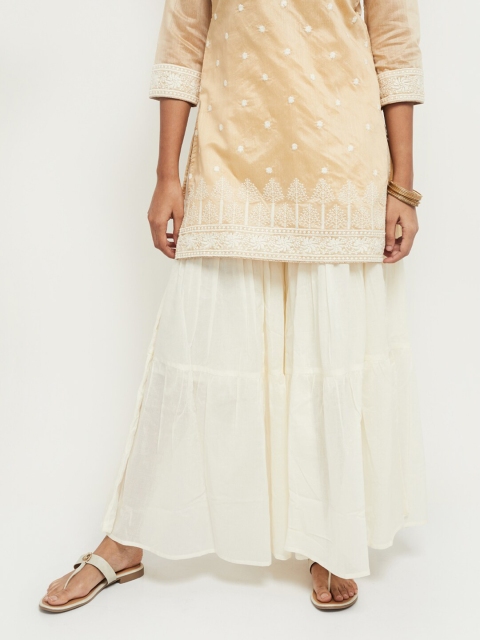 

max Women Off White Pure Cotton Flared Ethnic Palazzos