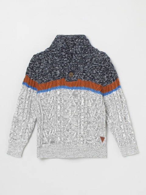 

max Boys Off White & Grey Cable Knit Pullover