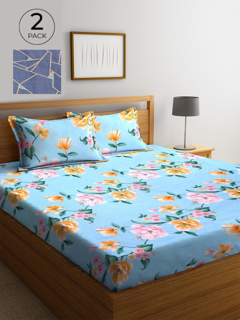 

KLOTTHE Set of 2 Printed 210 TC King Bedsheet With 4 Pillow Covers, Blue