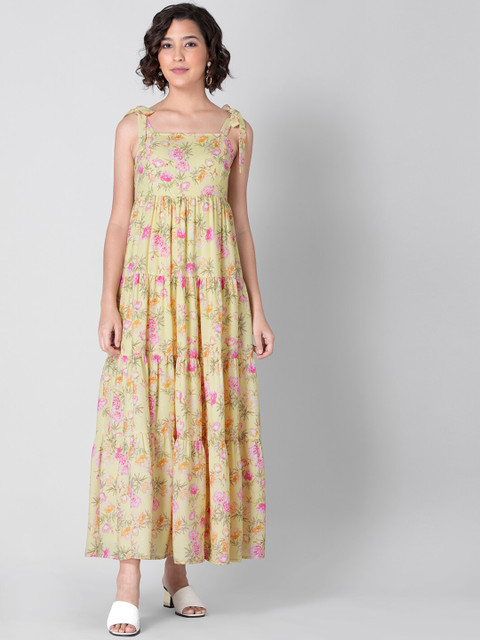 

FabAlley Yellow Floral Georgette Maxi Dress