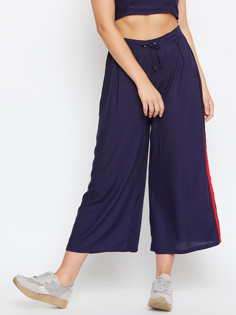 

Castle Women Navy Blue & Red Flared Cropped Palazzos