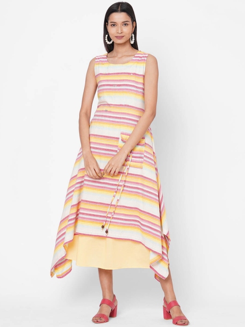 

ZOLA Women Yellow Striped A-Line Maxi Cotton Dress