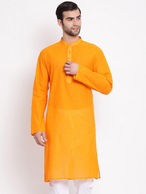 

VASTRAMAY Men Orange Striped Handloom Kurta