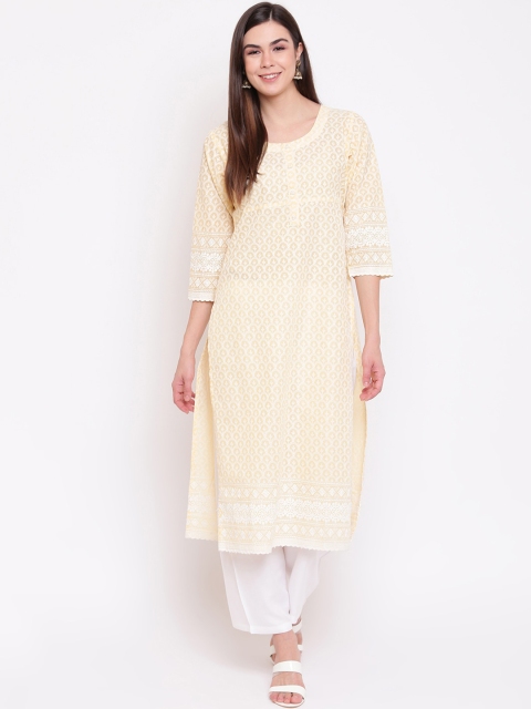 

Ashnaina Women Yellow Chikankari Kurta with Palazzos