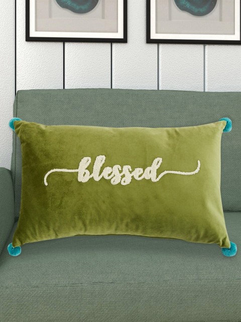 

Home Centre Green Printed Lark Gtl Appliqued Velvet Filled Cushion