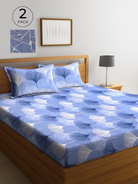 

KLOTTHE Pack of Blue & White Floral 210 TC 2 King Bedsheet with 4 Pillow Covers