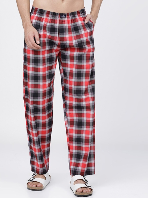 

The Indian Garage Co Men Red & Black Checked Cotton Lounge Pants