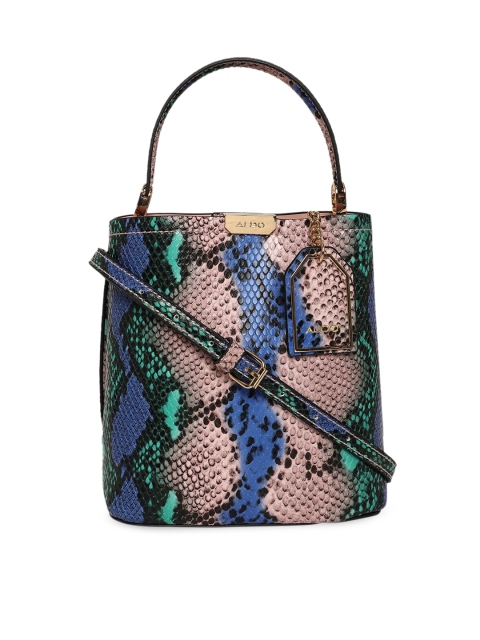 

ALDO Green Animal Textured PU Structured Handheld Bag