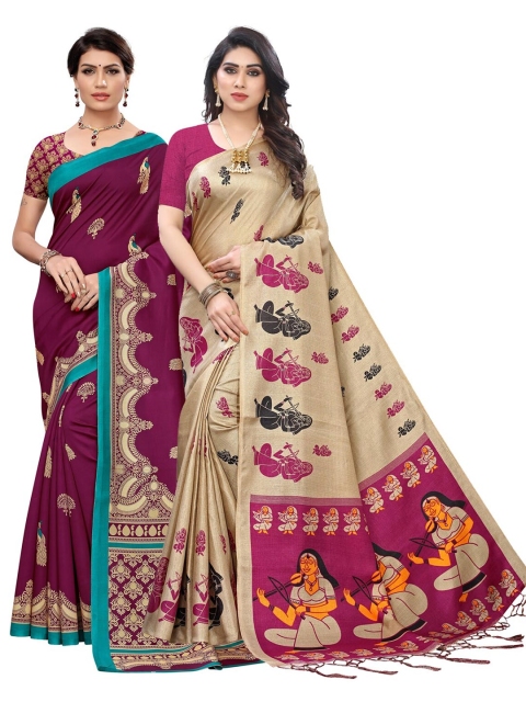 

KALINI Pack Of 2 Ethnic Motifs Art Silk Sarees, Magenta