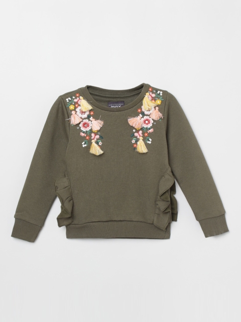 

max Girls Olive Green Embroidered Sweatshirt