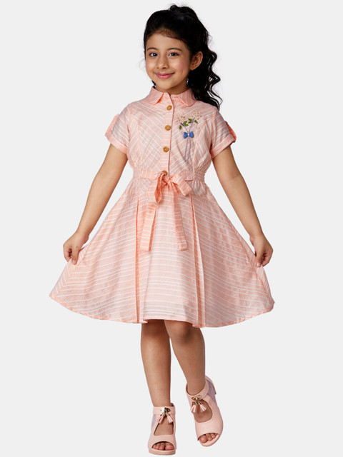 

Peppermint Girls Peach Striped Applique Dress
