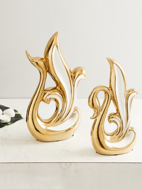 

Home Centre Set Of 2 Gold-Toned & White Swans Table Accent Figurine Showpieces