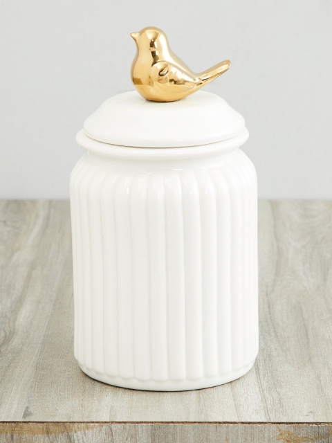 

Home Centre White & Gold-Toned Amaze Deco Jar With Bird Lid