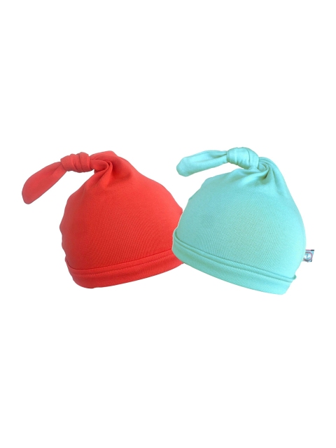 

cherrytoes Unisex Kids Set of 2 Red & Blue Solid Sustainable Beanie Caps