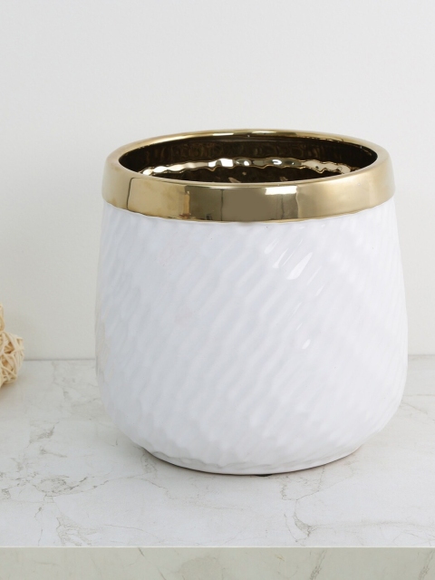 

Home Centre White Marshmallow Textured Gold Rimmed Planter