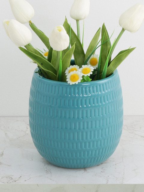 

Home Centre Blue Colour Connect Embossed Flower Pot