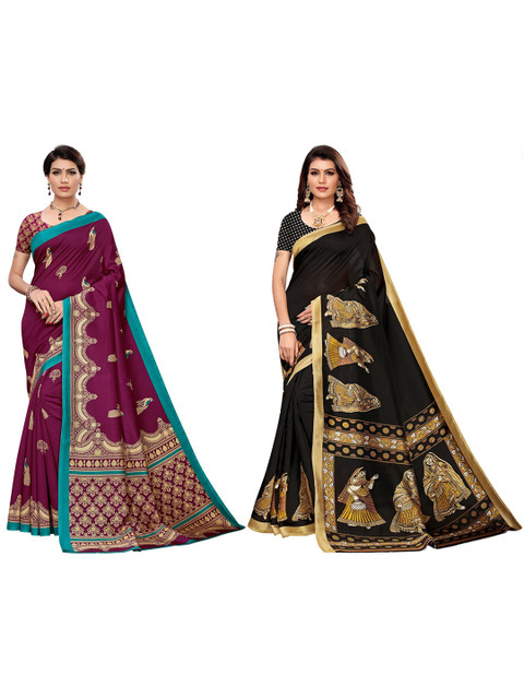 

KALINI Pack Of 2 Ethnic Motifs Art Silk Sarees, Black