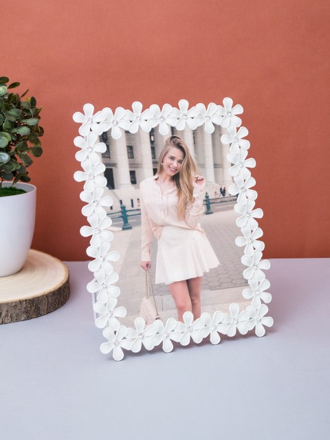 

Golden Peacock White Floral Table Photo Frame