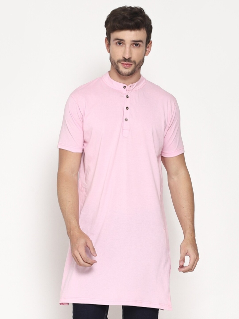 

PAUSE SPORT Men Pink Mandarin Collar Cotton T-shirt