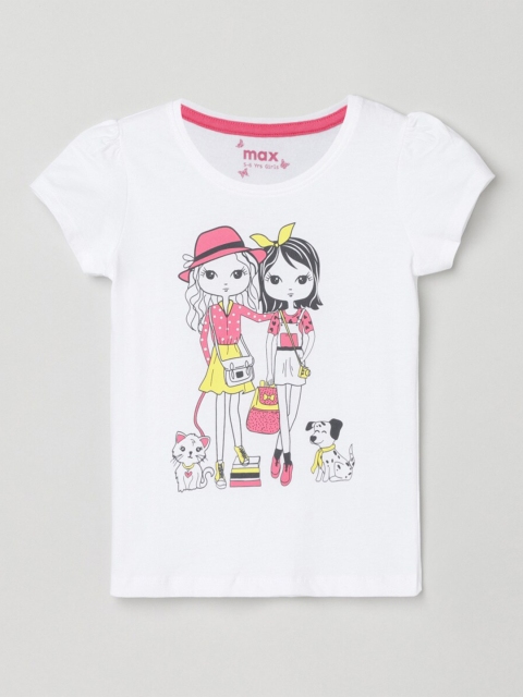 

max Girls Cream Printed T-shirt