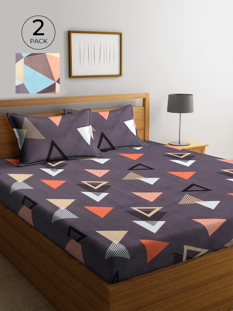 

KLOTTHE Geometric 210 TC 2 King Bedsheet with 4 Pillow Covers, Grey