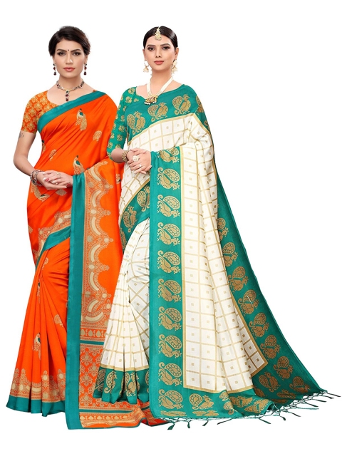 

KALINI Pack Of 2 Art Silk Sarees, Orange