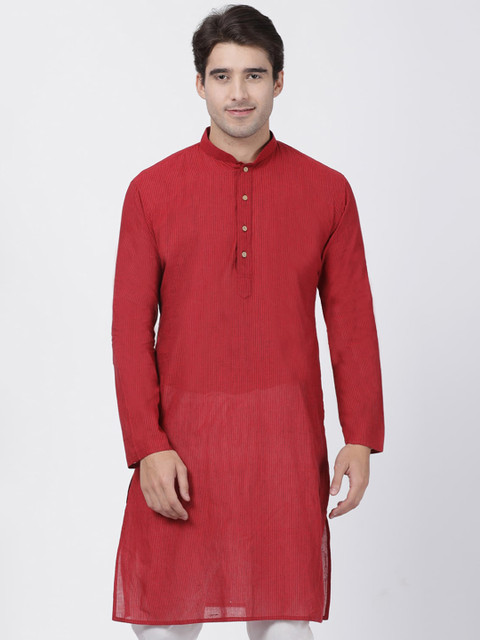 

VASTRAMAY Men Red Thread Work Handloom Kurta
